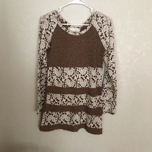Brown and white knitted with lace dress